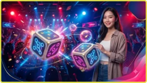 Ảnh minh họa khái niệm tài xỉu xúc xắc trực tuyến với giao diện hologram