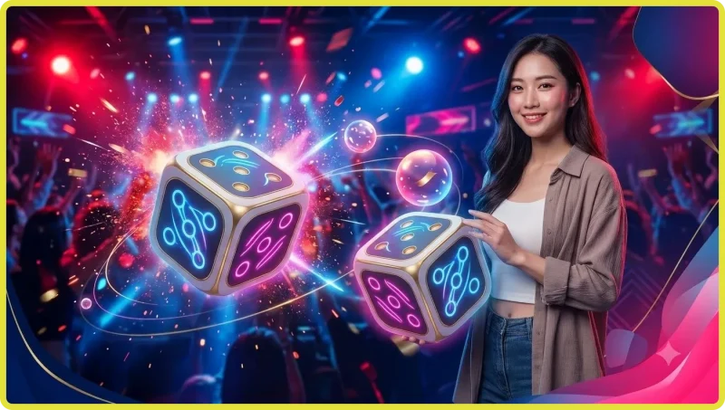 Ảnh minh họa khái niệm tài xỉu xúc xắc trực tuyến với giao diện hologram