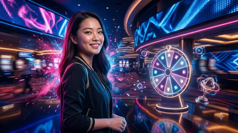 Ảnh minh họa khoảnh khắc bắt đầu chơi spinning wheel game với hiệu ứng chuyển động và ánh sáng