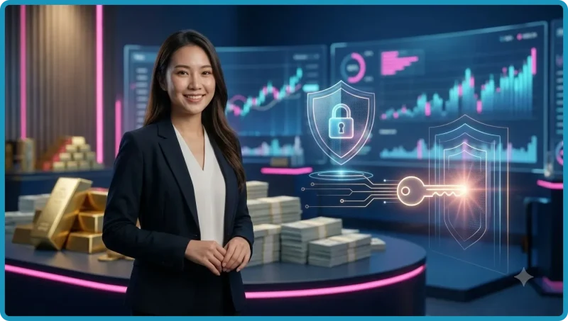 Biểu tượng cảnh báo đỏ trên cảnh quan kỹ thuật số với móc câu lừa đảo và bóng tối