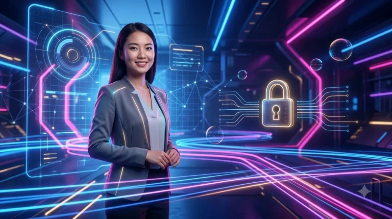 Biểu tượng hồ sơ người dùng phát sáng với dấu check xanh lá cây bên trong hầm kỹ thuật số an toàn, tượng trưng cho việc khôi phục thành công.