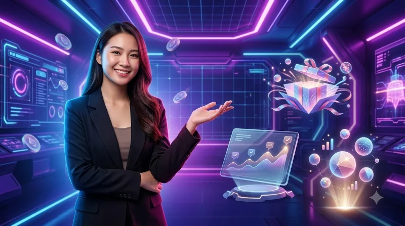 Biểu tượng khiên bảo vệ với dấu kiểm và các biểu tượng lịch, tài liệu, kính lúp trên nền neon