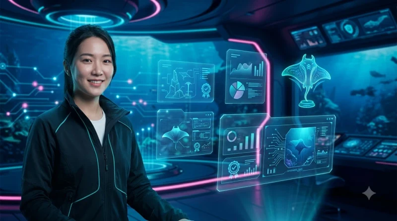 Biểu tượng lá chắn bảo mật được bao quanh bởi giao diện hologram và đồng xu vàng