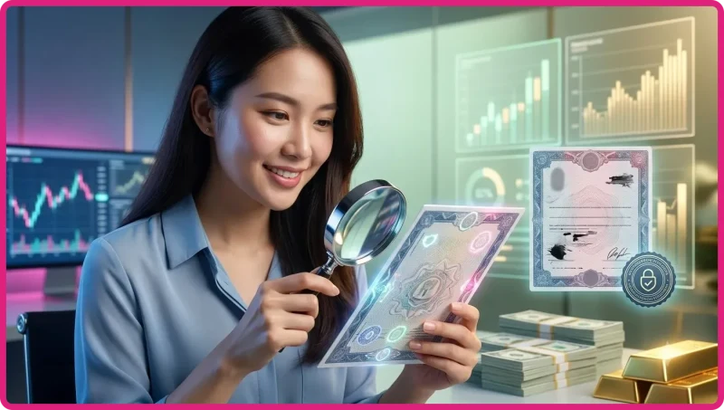 Kính lúp kiểm tra cửa sổ trình duyệt có biểu tượng khiên bảo vệ và ổ khóa