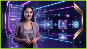 Minh họa trực quan về trung tâm tài khoản số với luồng dữ liệu bao quanh