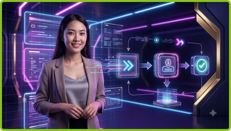 Minh họa trực quan về trung tâm tài khoản số với luồng dữ liệu bao quanh