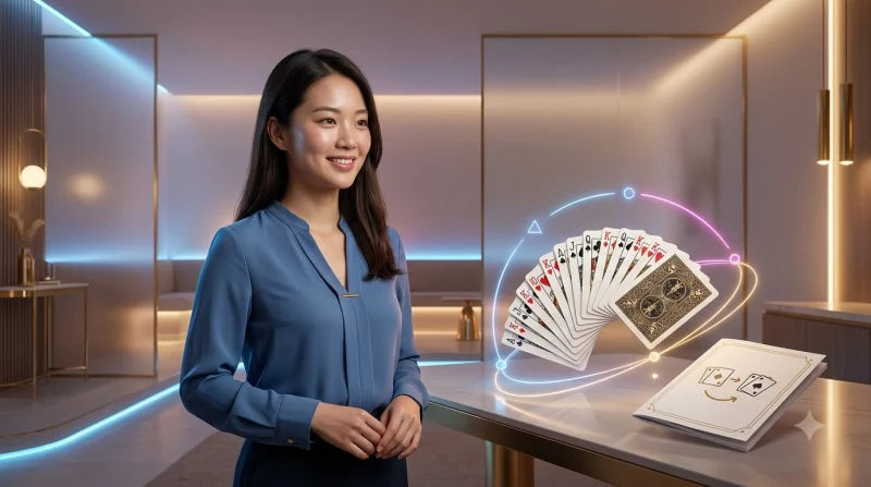 Người chia bài thân thiện chào đón người chơi mới tại bàn blackjack sang trọng