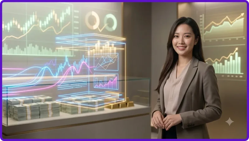 Người chơi đang xem bảng mức cược slot ALO789 trên màn hình hologram trong không gian giải trí hiện đại