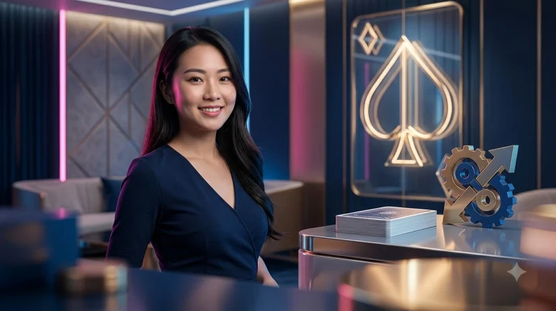 Người phụ nữ cầm bài blackjack đạt 21 điểm với hiệu ứng ánh sáng thành công
