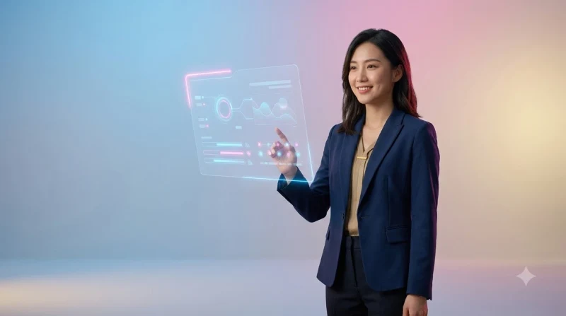 Người phụ nữ đánh giá nền tảng xổ số online uy tín với biểu tượng bảo mật và minh bạch